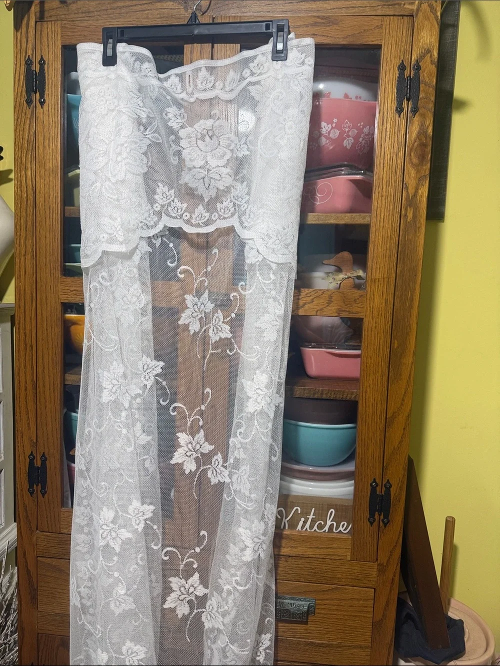 Vintage bright white lace floral ivy leaves shower curtain cottagecore